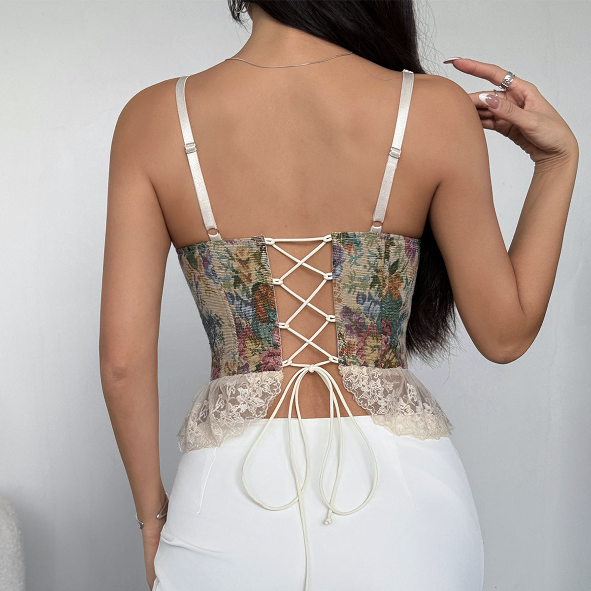 Top Feminino Retrô em Jacquard com Renda e Bojo - imagem 4